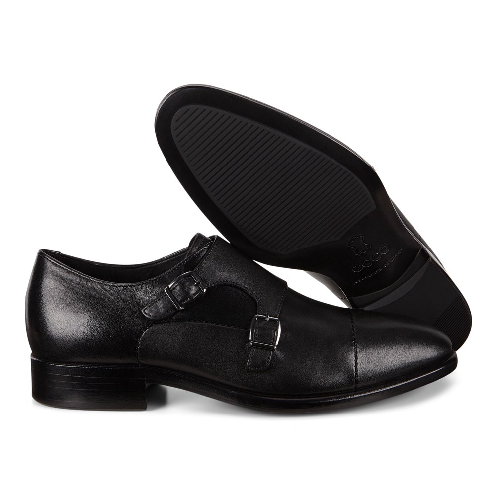 ECCO Mens Dress Shoes Black - Vitrus Mondial Double Monk Strap - FML-938065